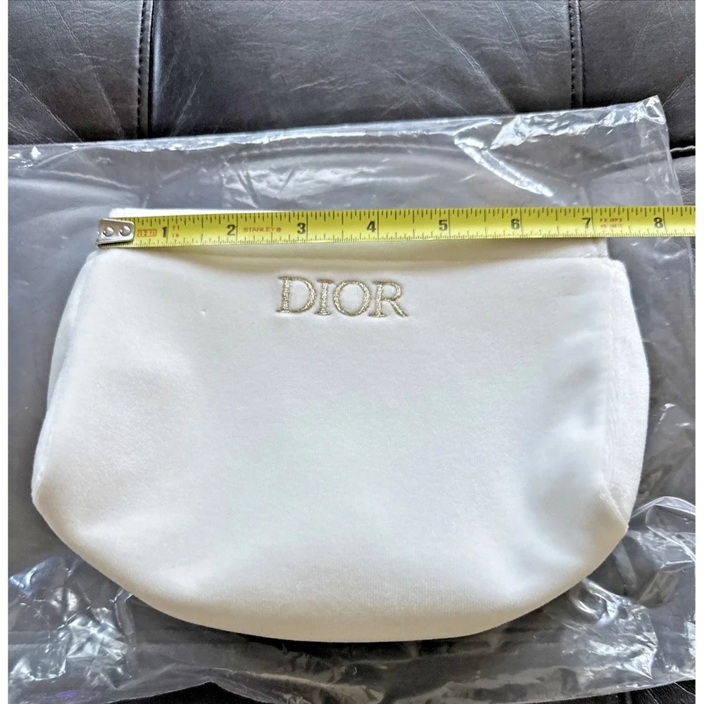 Dior Beauty Parfums Lot Of 2 Pouches Limited White Gold & Drawstring Embroidered